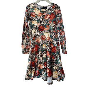 ROCK YOUR KID Leopard Floral Dress Girls 7 Long Sleeve Cotton Full Twirl Girl